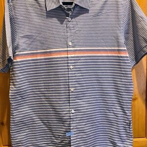 Hugo Boss Blue and White Striped Casual Shirt Size XL